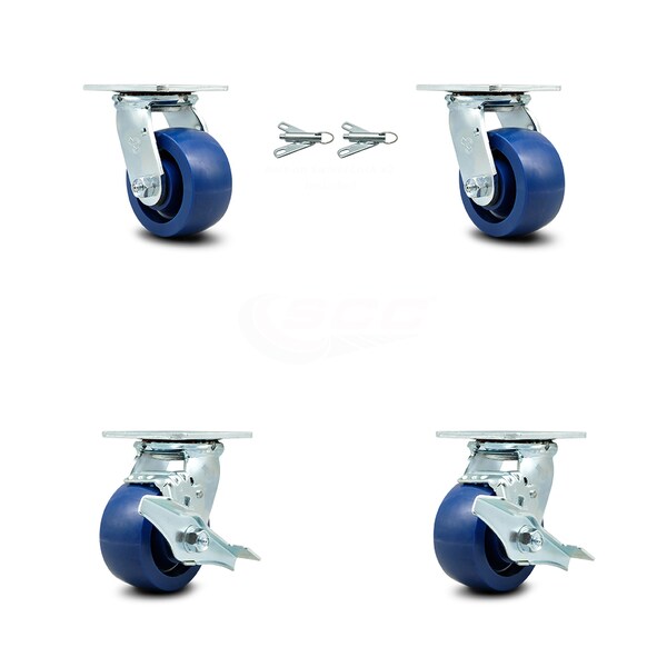 Service Caster 4 Inch Solid Polyurethane Caster Set with Roller Bearings 2 Swivel Lock 2 Brake SCC-30CS420-SPUR-BSL-2-TLB-2 - main